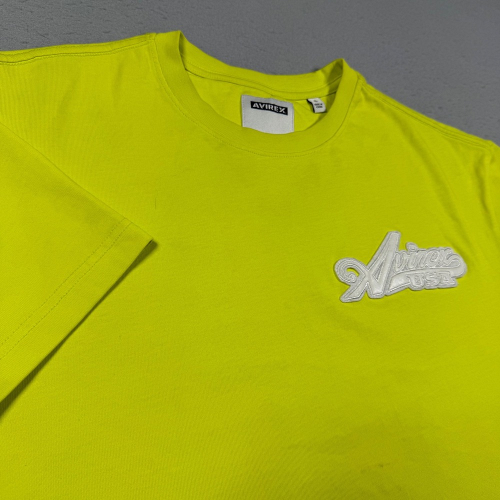 Avirex USA Mens Lime Green Script Logo Embroidered Short Sleeve T-Shirt Small‎